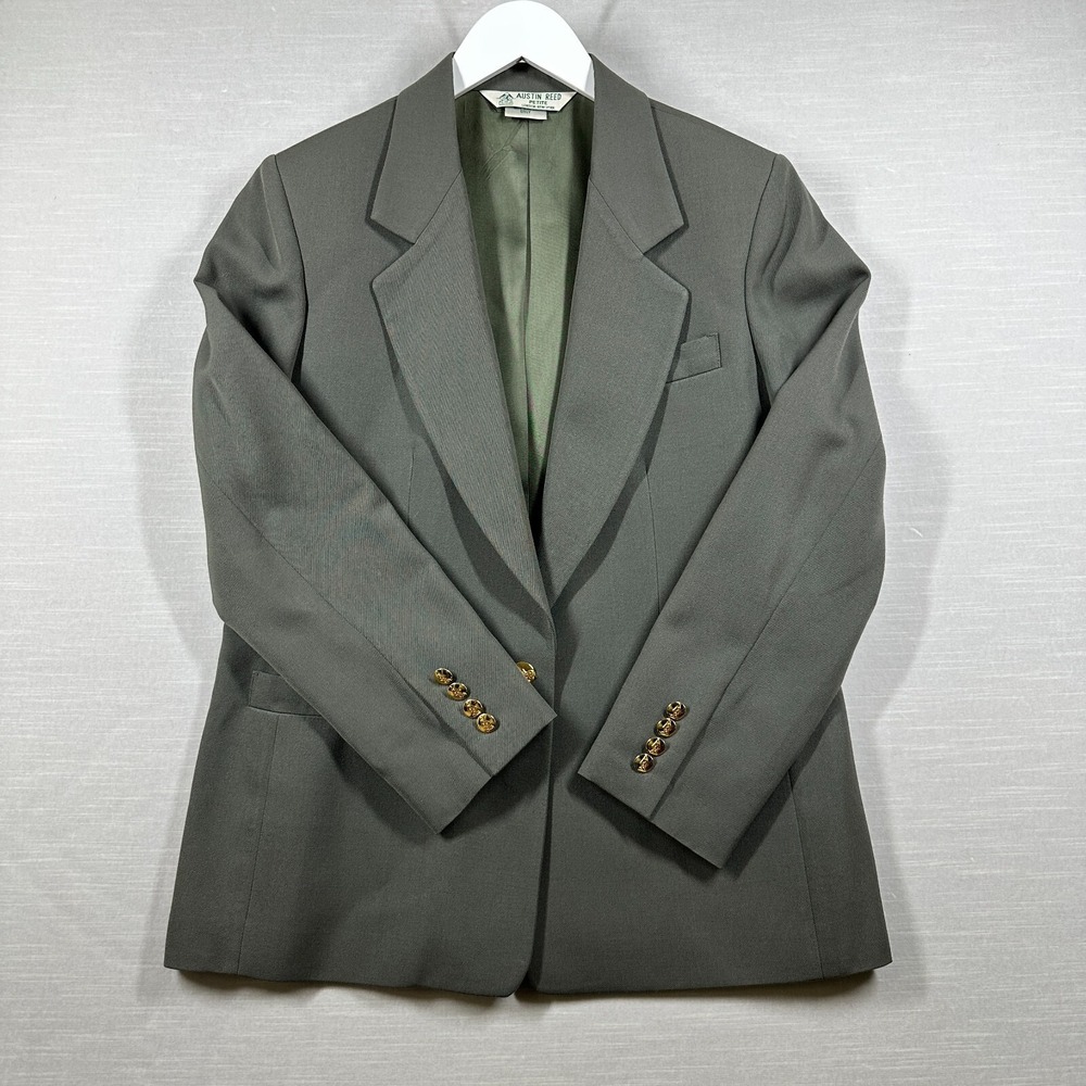 Vintage Austin Reed Blazer Petite 10 Green Wool London New York 90s Classic Chic